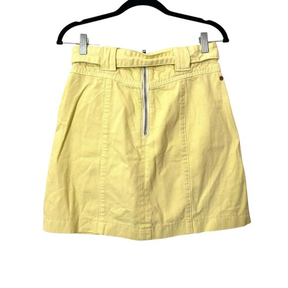 AURETA Denim‎ Belted Mini Skirt Neon Yellow Sz 26 - Picture 2 of 3